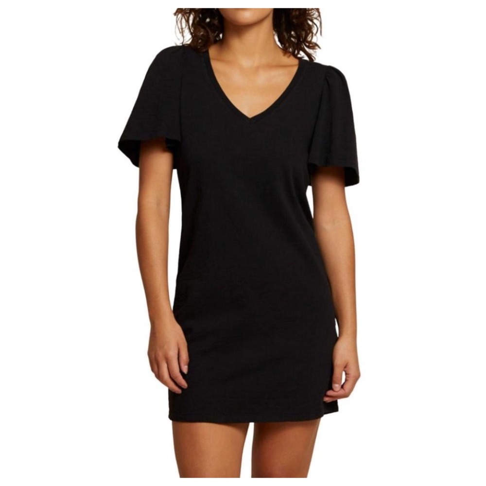 Nation LTD Mallory‎ Black Puffed Sleeve V Neck T Shirt Dress Size S Made in Peru